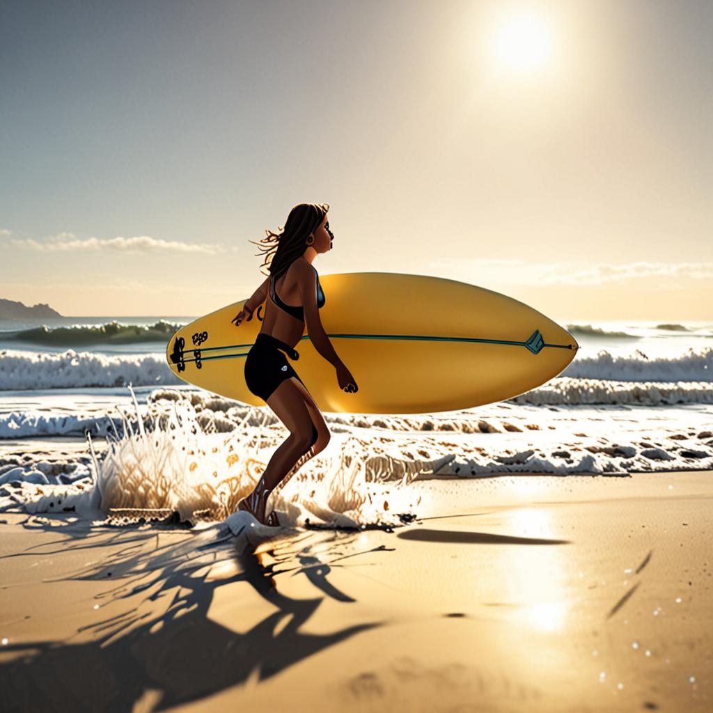 Peselancar Perempuan Bergerak di Pantai Kuta